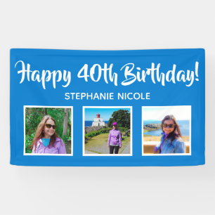 Happy 40th Birthday Blue Personalised Photos Banner