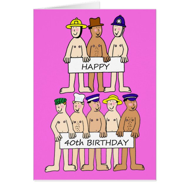 Happy 40th Birthday Cartoon Men with Banners (Front)