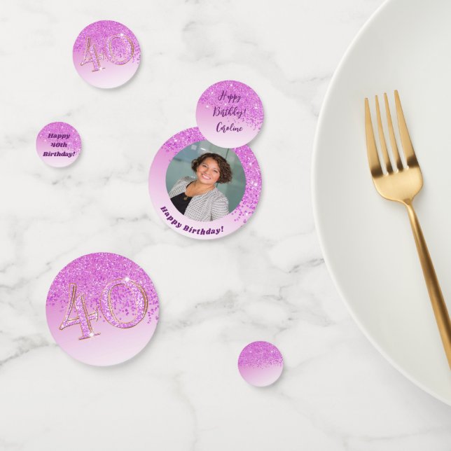 Happy 40th Birthday Chic Falling Pink Glitter Confetti (Group)