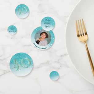 Happy 40th Birthday Chic Teal Blue Glitter Confetti