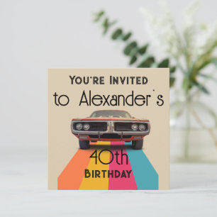 Happy 40th Birthday Customisable Vintage Retro Invitation