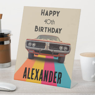 Happy 40th Birthday Customisable Vintage Retro Pedestal Sign