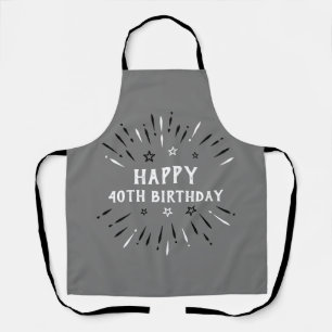 Happy 40th Birthday Fireworks Grey Black White Apron