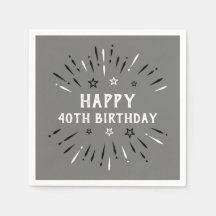 Happy 40th Birthday Fireworks Grey Black White