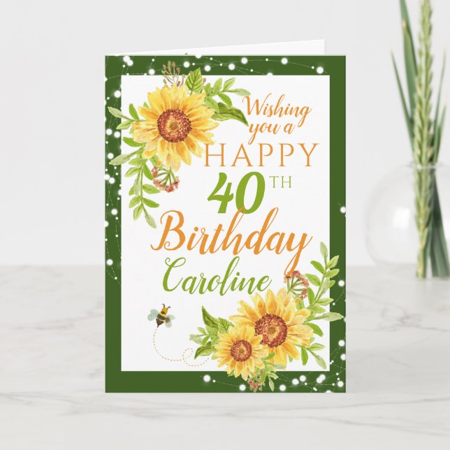 Happy 40th Birthday Floral Sunflower Card (Front)