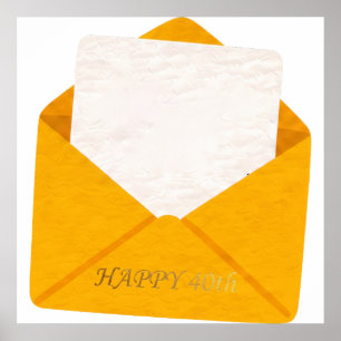 Happy 40th Birthday Gold Envelope Blank Note Poster