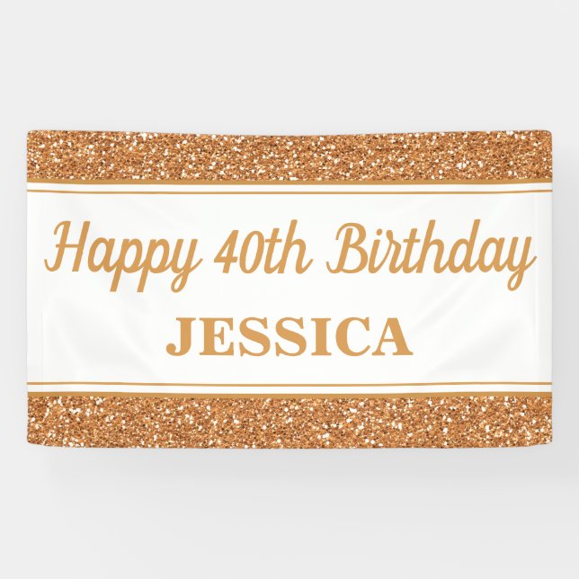 Happy 40th Birthday Gold Glitter Banner (Horizontal)