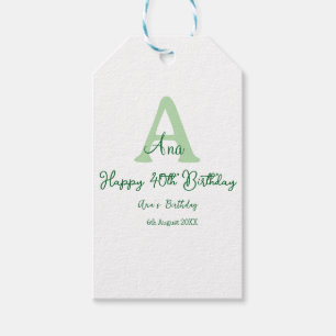 Happy 40th birthday green add name monogram modern gift tags