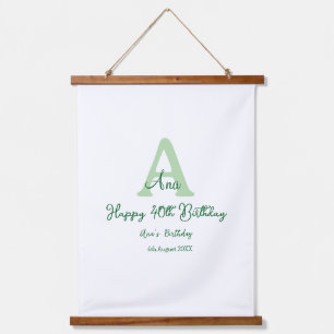 Happy 40th birthday green add name monogram modern hanging tapestry