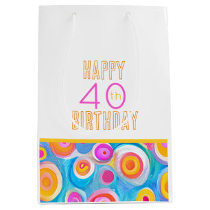 HAPPY 40TH BIRTHDAY Modern Art Colourful Fun  Medium Gift Bag