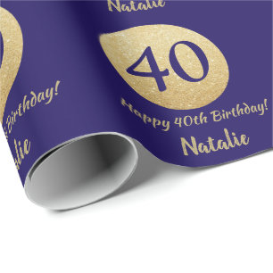 Happy 40th Birthday Navy Blue and Gold Glitter Wrapping Paper