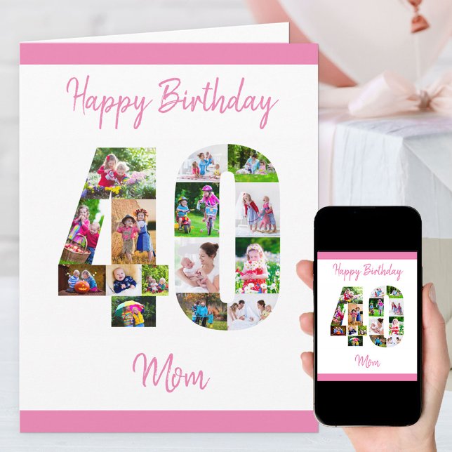 Happy 40th Birthday Number 40 Photo Collage Large Card (Creator Uploaded)