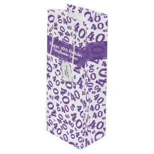 Happy 40th Birthday Number Pattern Cora/White 40 Wine Gift Bag