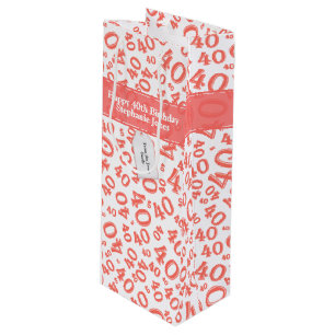 Happy 40th Birthday Number Pattern Coral/White 40 Wine Gift Bag