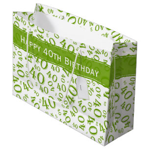 Happy 40th Birthday Number Pattern Green and White Large Gift Bag