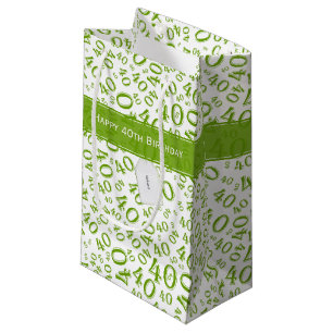 Happy 40th Birthday Number Pattern Green and White Small Gift Bag
