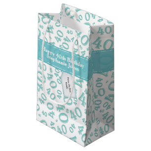 Happy 40th Birthday Number Pattern Teal/White 40 Small Gift Bag