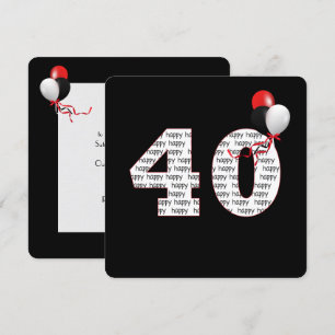 Happy 40th Birthday On Black Invitation