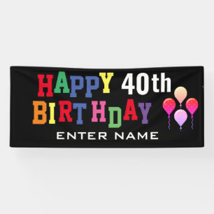 Happy 40th Birthday Party Balloons Black Classic Banner