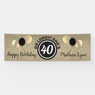 Happy 40th Birthday Party Black Gold Personalised Banner