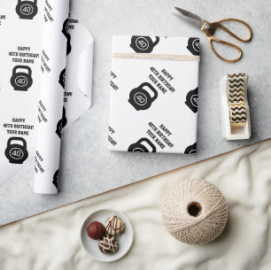 Happy 40th Birthday party fitness gym kettlebell Wrapping Paper
