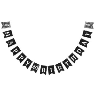 Happy 40th Birthday Photo Black Glitter Bunting