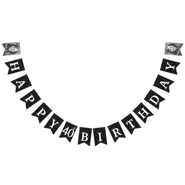 Happy 40th Birthday Photo Black Glitter Bunting (All)