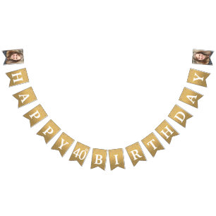 Happy 40th Birthday Photo Gold Glitter Bunting