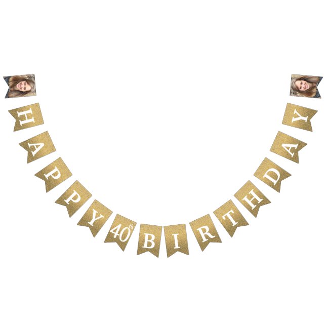 Happy 40th Birthday Photo Gold Glitter Bunting (All)