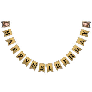 Happy 40th Birthday Photo Gold Glitter Bunting