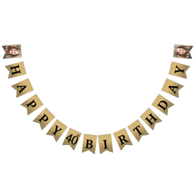Happy 40th Birthday Photo Gold Glitter Bunting (All)