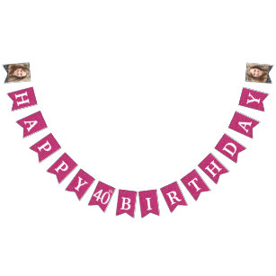 Happy 40th Birthday Photo Hot Pink Glitter Bunting