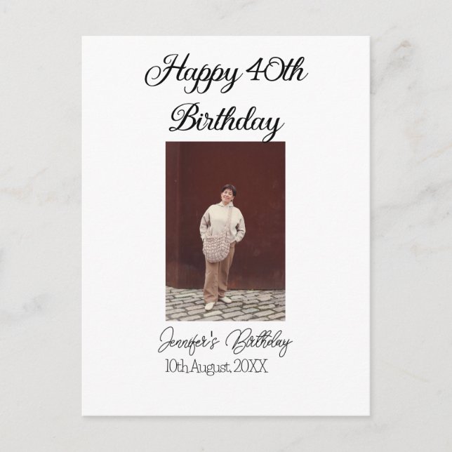 Happy 40th birthday photo modern simple minimal  postcard (Front)