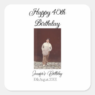 Happy 40th birthday photo modern simple minimal  square sticker