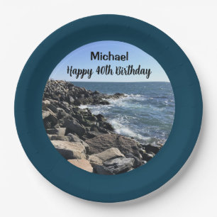 Happy 40th Birthday Photo of Ocean Deep Blue Paper Plate
