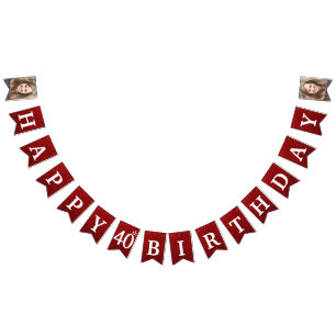 Happy 40th Birthday Photo Red Glitter Bunting