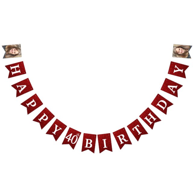 Happy 40th Birthday Photo Red Glitter Bunting (All)