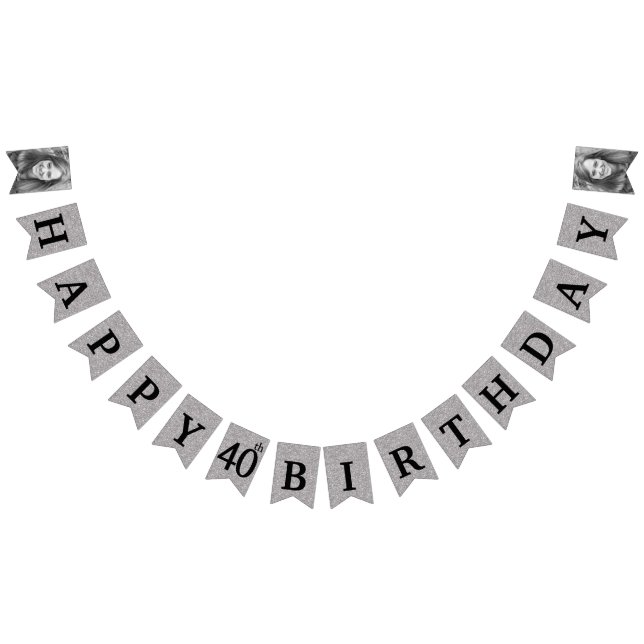 Happy 40th Birthday Photo Silver Glitter Bunting (All)