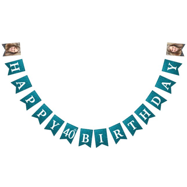 Happy 40th Birthday Photo Teal Glitter Bunting (All)