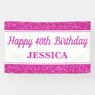 Happy 40th Birthday Pink Glitter Banner