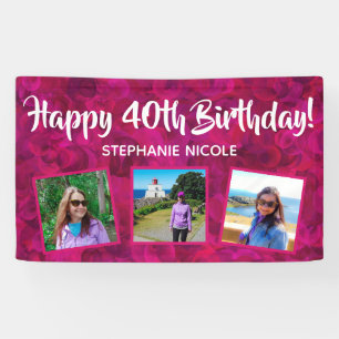 Happy 40th Birthday Pink Party Photos Banner