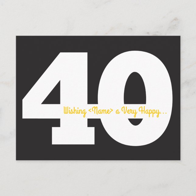 Happy 40th Birthday Postcards - Black and Yellow (Front)
