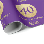 Happy 40th Birthday Purple and Gold Glitter Wrapping Paper<br><div class="desc">Happy 40th Birthday Purple and Gold Glitter Wrapping Paper with personalised name. For further customisation,  please click the "Customise it" button and use our design tool to modify this template.</div>
