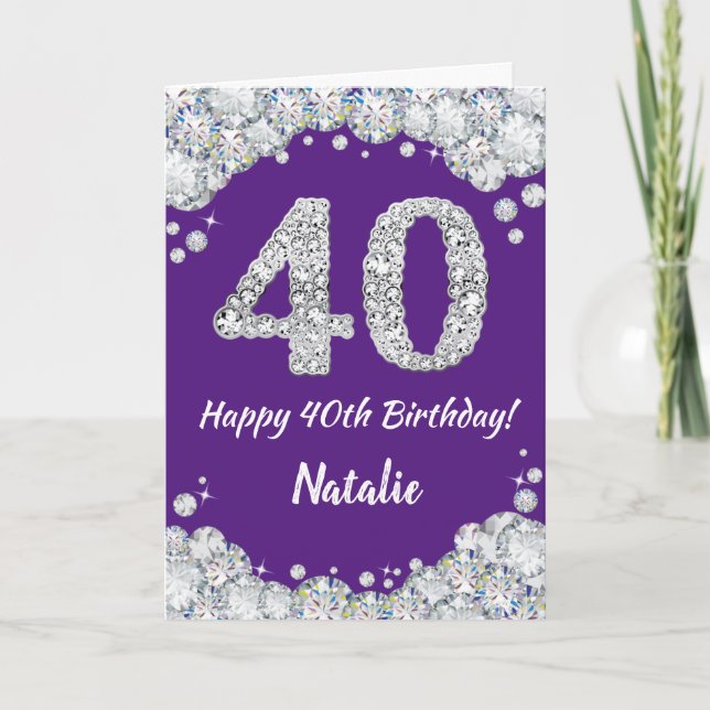 Happy 40th Birthday Purple and Silver Glitter Card (Front)