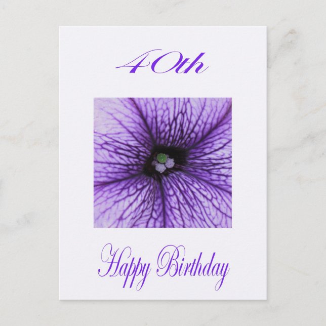 Happy 40th Birthday purple Blossom Postcard (Front)