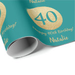Happy 40th Birthday Teal and Gold Glitter Wrapping Paper<br><div class="desc">Happy 40th Birthday Teal and Gold Glitter Wrapping Paper with personalised name. For further customisation,  please click the "Customise it" button and use our design tool to modify this template.</div>
