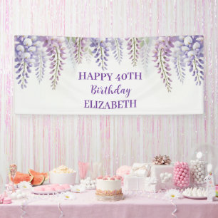 Happy 40th Birthday Wisteria Purple Flowers Banner