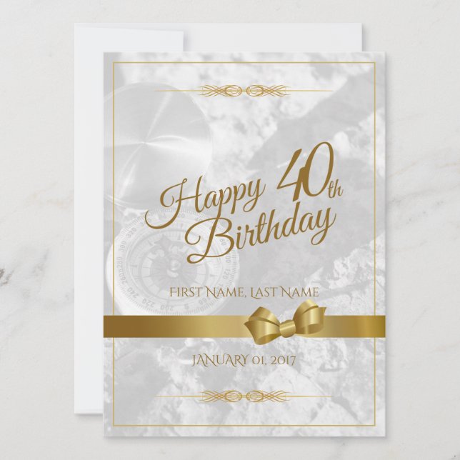 Happy 40th birthday with golden bow (Front)