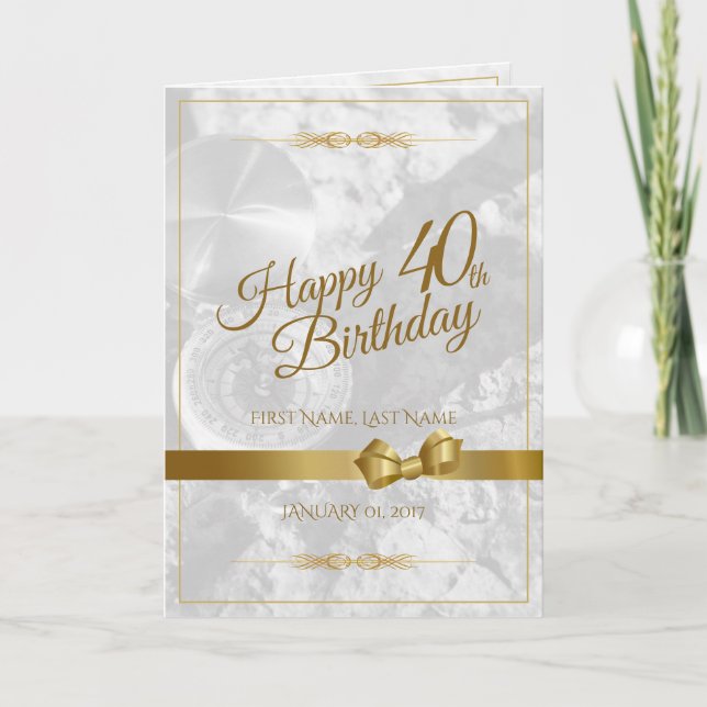 Happy 40th birthday with golden bow card (Front)