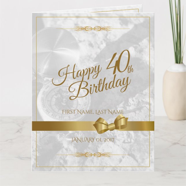 Happy 40th birthday with golden bow card (Front)